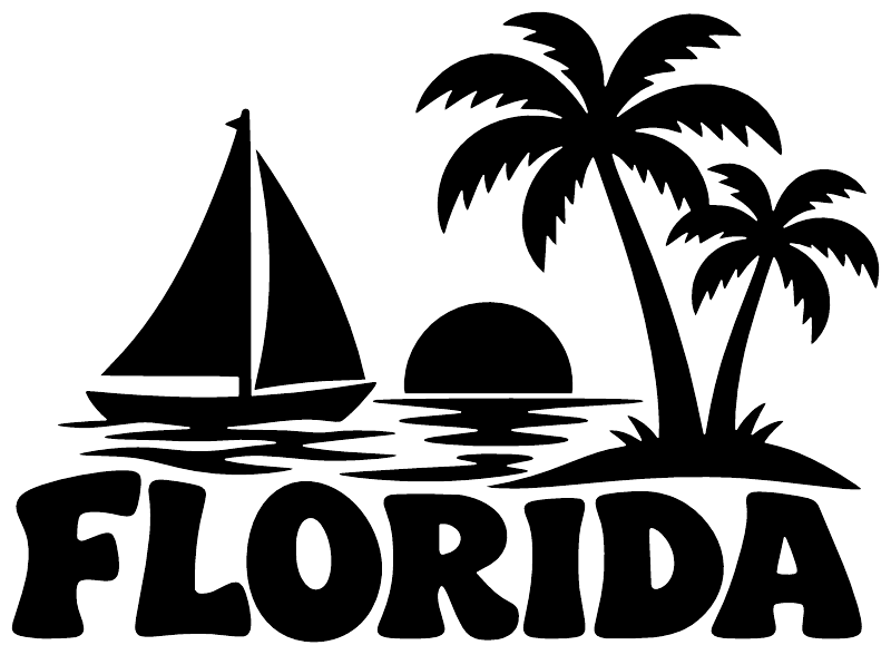 Florida tropical sailboat vinyl decal with sailboat, palm trees, and FLORIDA text