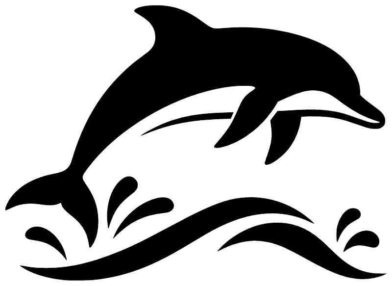 Leaping dolphin vinyl decal graphic in white with motion lines on a dark background