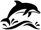 Leaping dolphin vinyl decal graphic in white with motion lines on a dark background