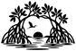 Black mangrove lagoon vinyl decal: bird over water beneath tree branches