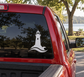 White lighthouse and wave vinyl decal on car window