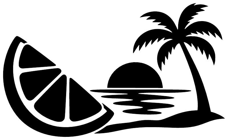 Florida Key Lime sun vinyl decal graphic: key lime slice, sun, palm trees and ocean waves