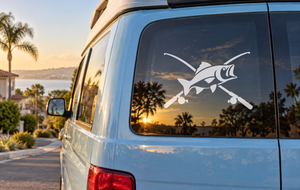 Fishing fish and crossed rods vinyl decal for cars and windows