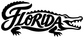 White Florida lettering vinyl decal with black alligator silhouette, close-up