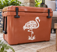 Florida pride vinyl decal showing flamingo and FLORIDA LOCAL lettering on cooler