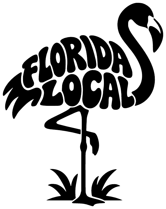 Black FLORIDA LOCAL vinyl decal with flamingo and palm tree