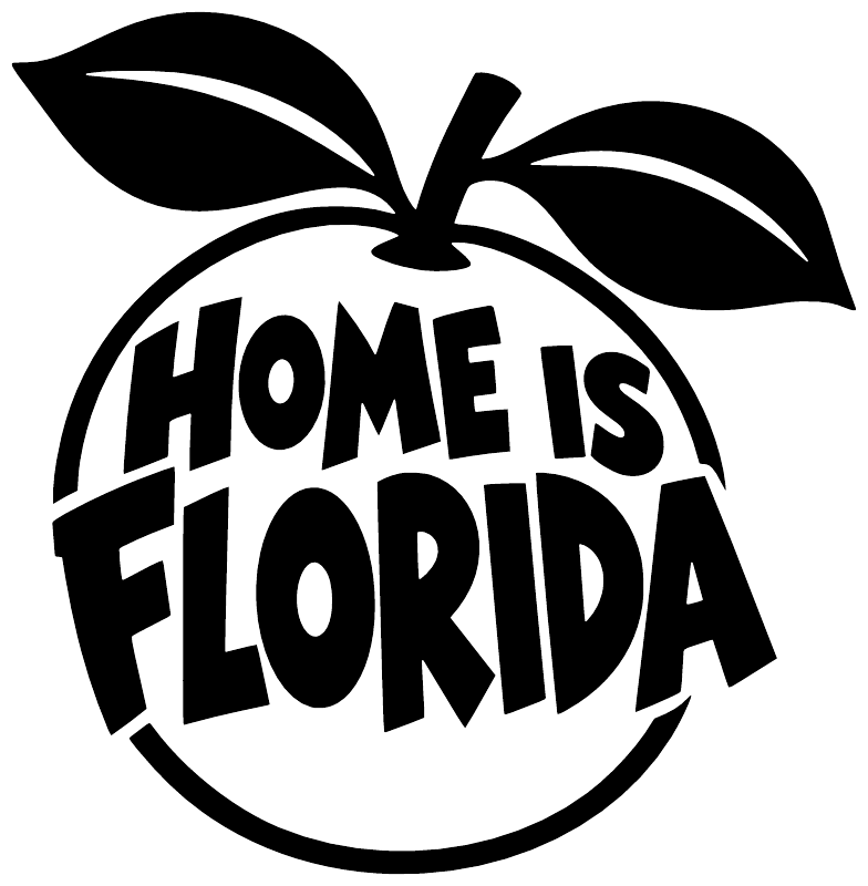 Vinyl decal with 'Home is Florida' lettering and palm leaves, black design on white