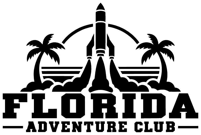 Black Florida Adventure Club rocket and palm vinyl decal logo