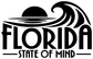 Black and white vinyl Florida State of Mind decal with sun and wave swirl
