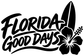 Black vinyl decal of 'Florida Good Days' with hibiscus and surfboard graphic.
