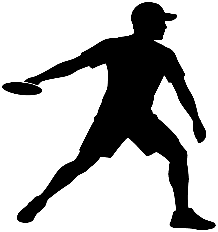Black flying disc forehand player vinyl decal silhouette with disc