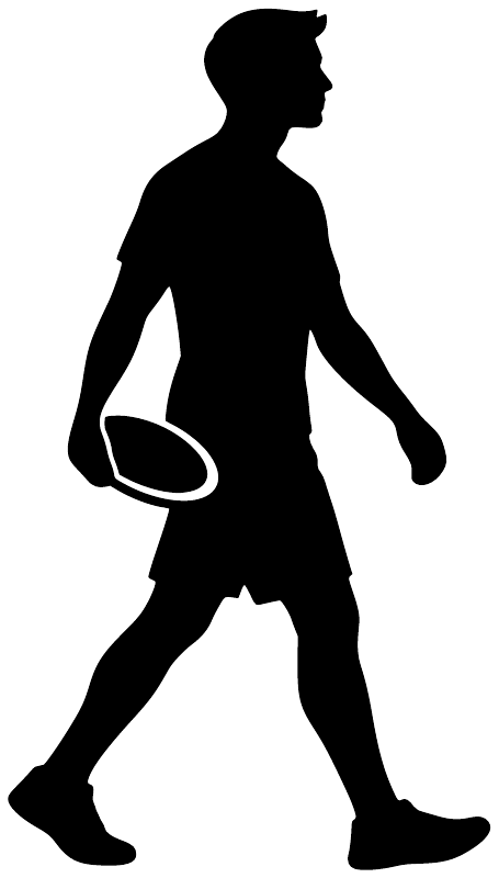 Vinyl decal silhouette of a walking person holding a flying disc, black