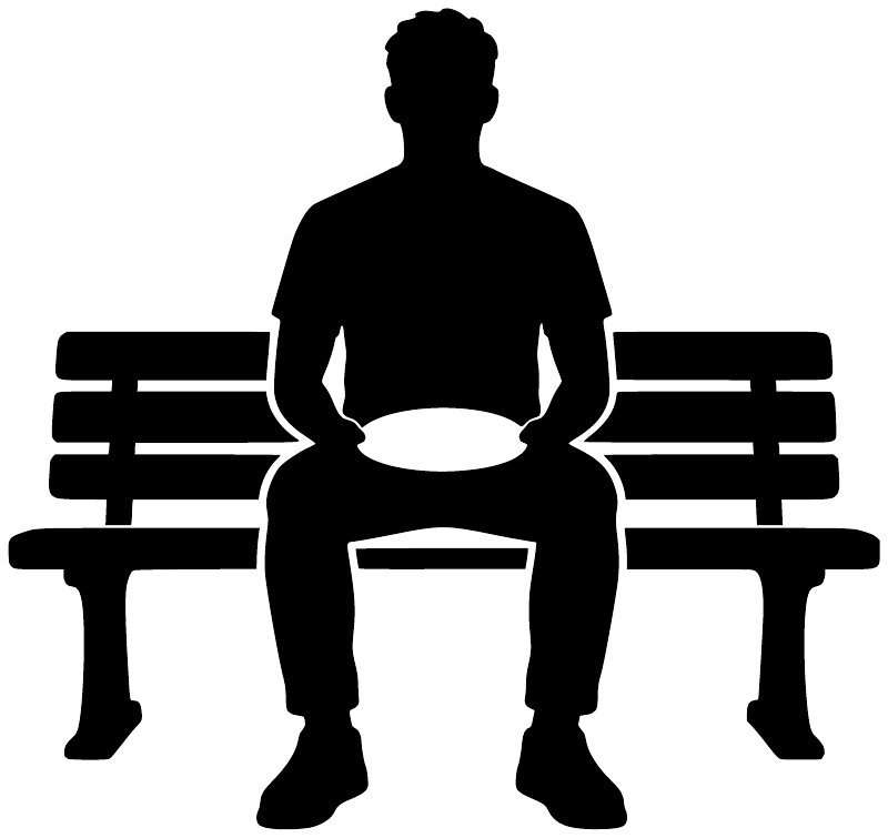 Black vinyl decal silhouette of seated person on bench, centered cutout