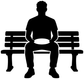 Black vinyl decal silhouette of seated person on bench, centered cutout