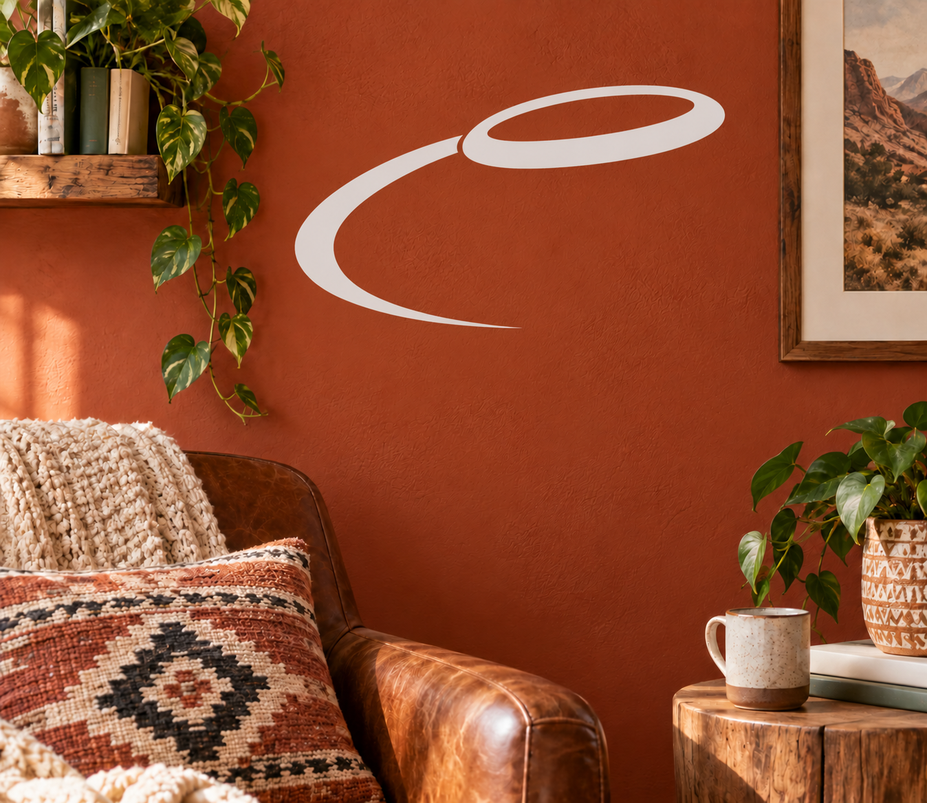 Vinyl wall decal of flying disc with upward arc, white design