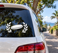 Round vinyl car decal: black-and-white laurel wreath with flying disc graphic