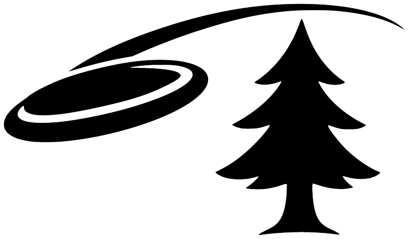 Flying disc and pine tree vinyl decal graphic in black and white