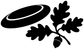 Black flying disc with oak leaves vinyl decal, close-up