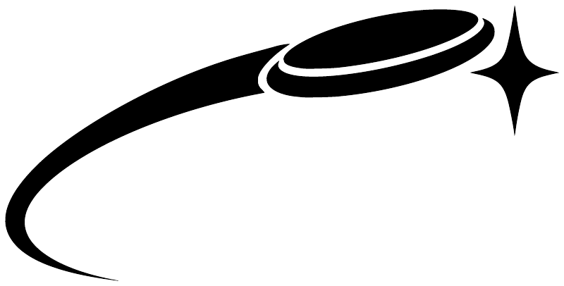 Black flying disc comet-trail vinyl decal with starburst and curved motion line