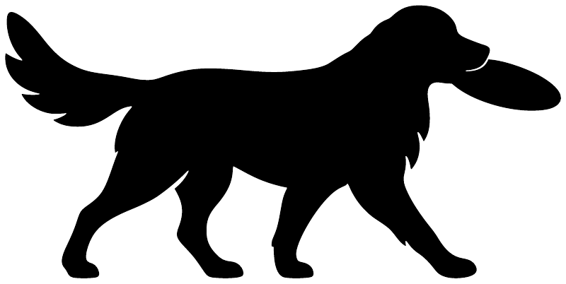 Black retriever holding flying disc vinyl decal silhouette