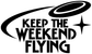 Black vinyl decal with flying disc graphic and "KEEP THE WEEKEND FLYING" text