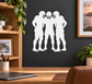 Football huddle vinyl decal with four player silhouettes, white on dark background