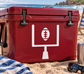 Football goalpost vinyl decal in white, football on crossbar above post