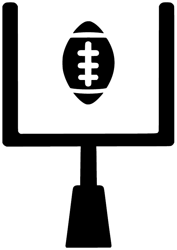 Football goalpost vinyl decal icon in black: goal frame with football on crossbar