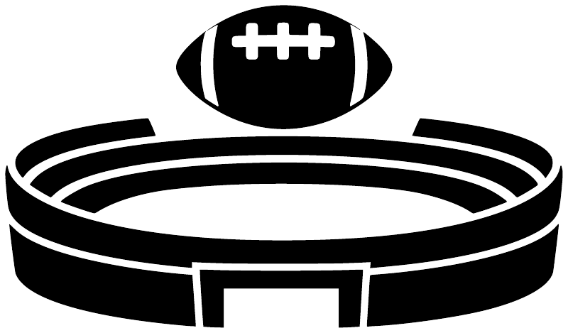 Black-and-white football stadium vinyl decal with football icon and field stripes