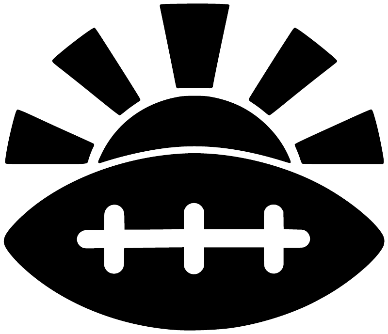 Black football vinyl decal with white sunburst rays and stitched cross laces