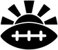 Black football vinyl decal with white sunburst rays and stitched cross laces