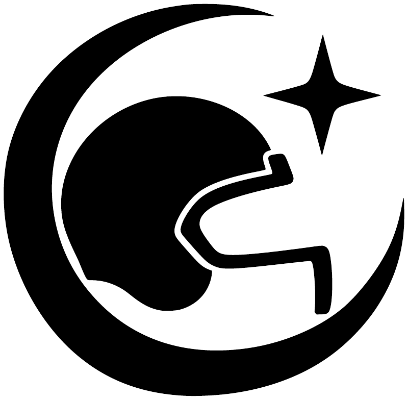 Vinyl decal design: black crescent with football helmet outline and white star