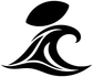 Black vinyl decal logo with oval top and wave-swirl football design, close-up