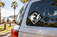 Football helmet lightning vinyl decal on car window, white and black logo
