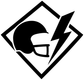 Football helmet lightning vinyl decal, bold black logo with white background