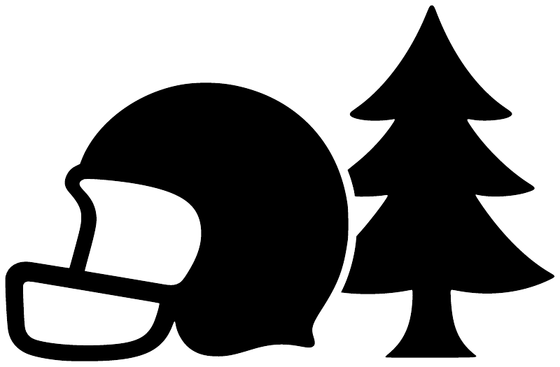Football helmet and pine tree vinyl decal, black graphic