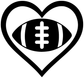 Football heart vinyl decal close-up: white heart outline, football graphic with plus symbol