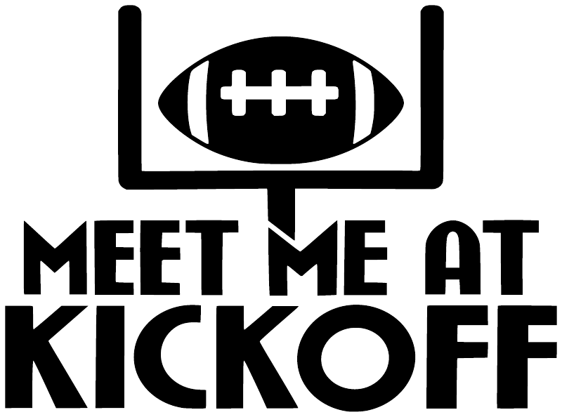 Black-and-white vinyl decal with football icon and “MEET ME AT KICKOFF” lettering