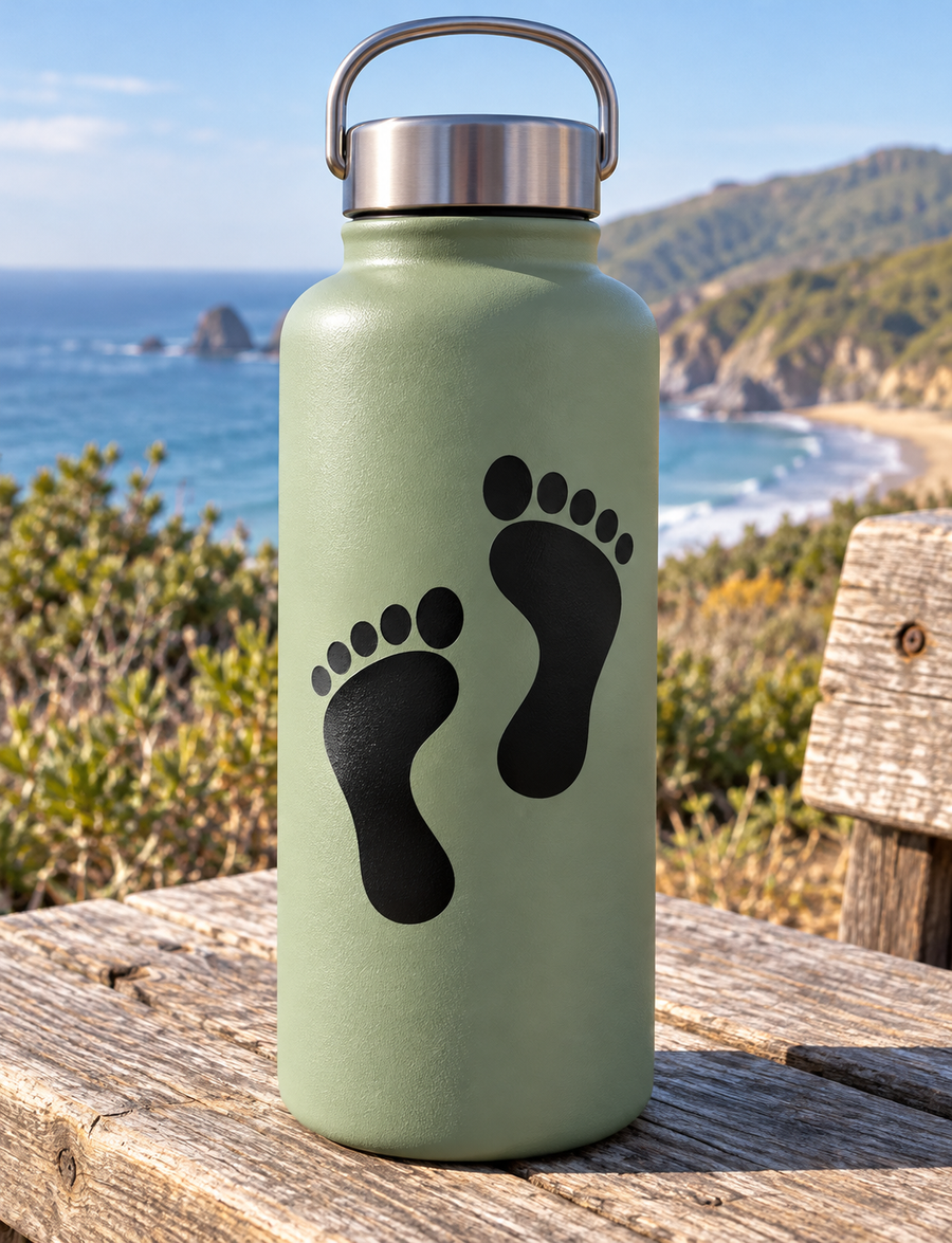 Black footprint vinyl decal with two large foot print icons