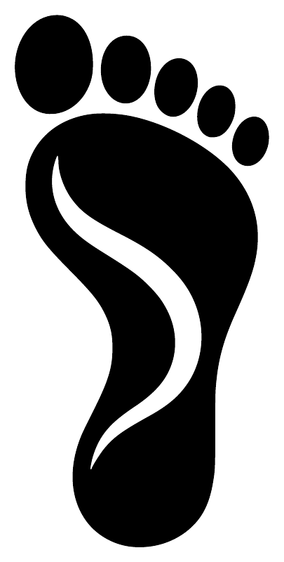 Beach footprint vinyl decal close-up, black footprint with white swoosh