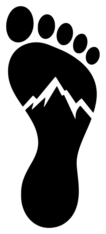Black footprint vinyl decal with mountain peak and trail line