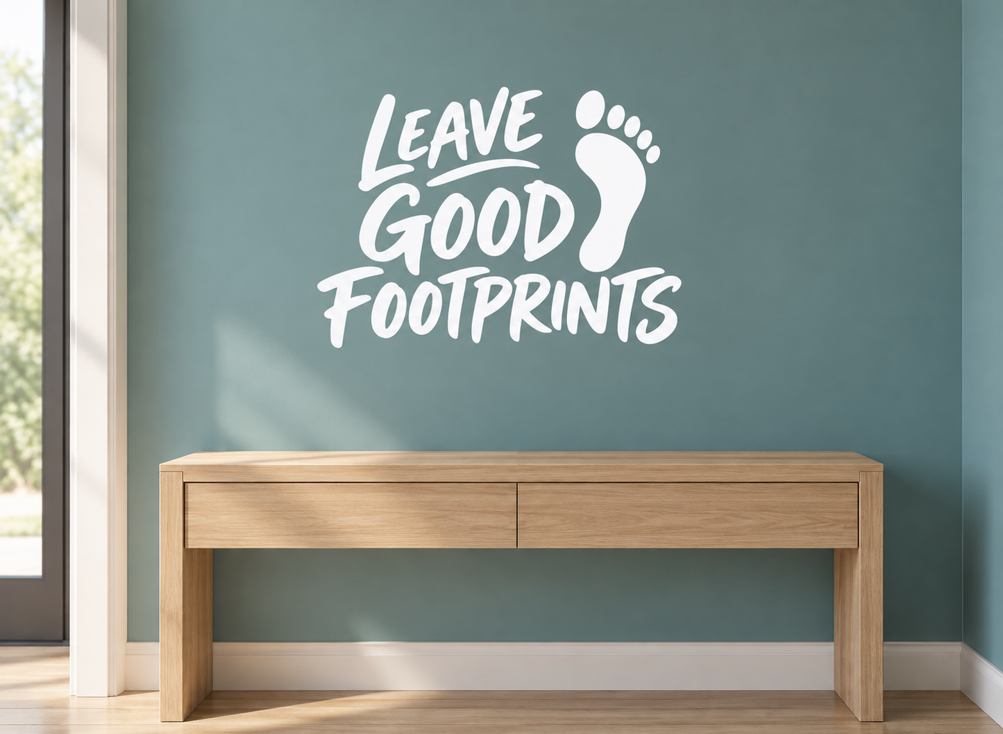 Vinyl wall decal: 'Leave Good Footprints' with paw print