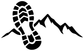 Black boot footprint and mountain ridge vinyl decal graphic on white