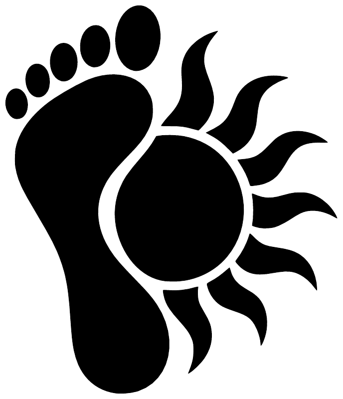 Black footprint and sun vinyl decal, large footprint with round center and rays