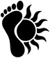 Black footprint and sun vinyl decal, large footprint with round center and rays