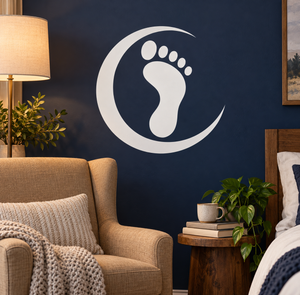 Crescent vinyl footprint decal with white crescent and footprint icon