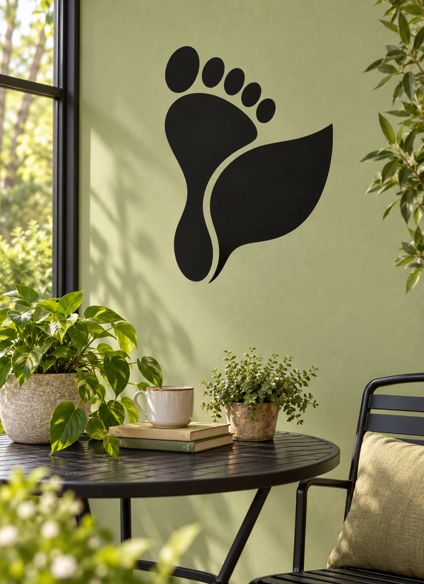 Black footprint and leaf vinyl wall decal