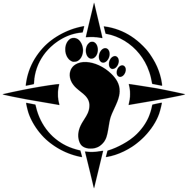 Black footprint compass vinyl decal close-up