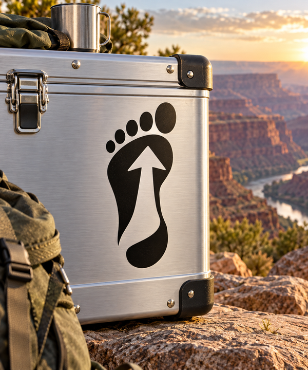 Vinyl decal with black footprint and arrow design