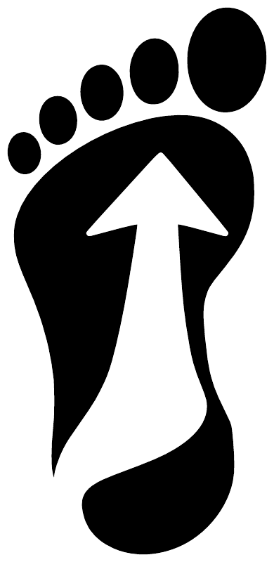 Vinyl decal close-up: black footprint and arrow symbol